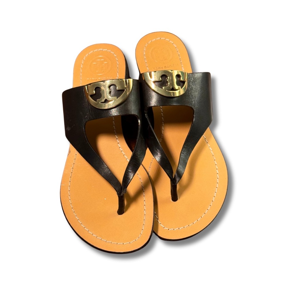 Tory Burch Sidney Sandals - Black Leather Thong Sandals, Size 6.5 - Picture 3 of 9